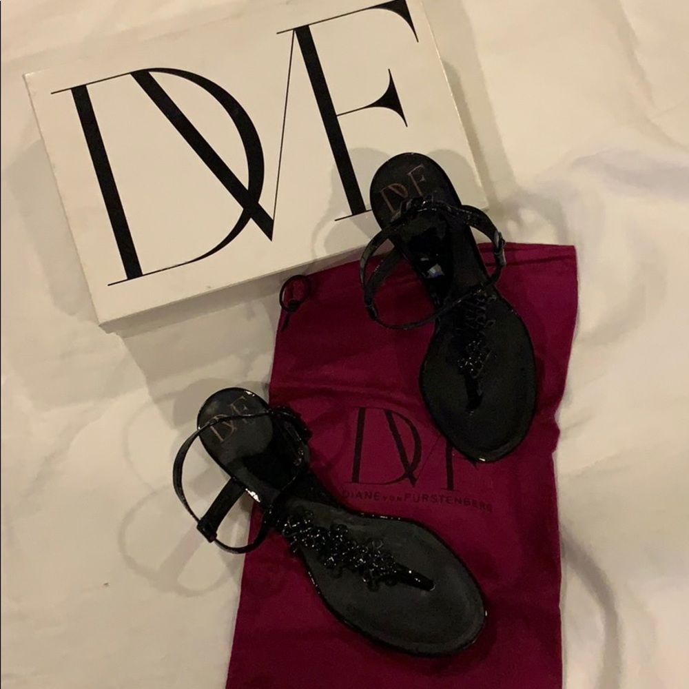 Diane von Furstenberg Black Patent Monaco Sandals